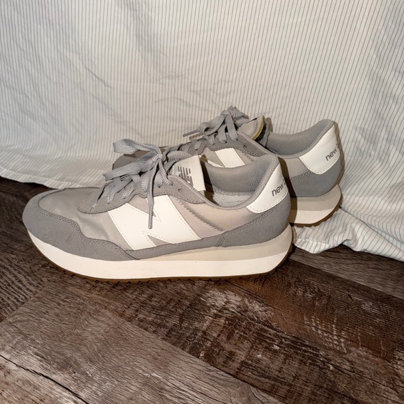 New Balance Shoes - New Balance Light Grey and White Platform Runner Sneakers
